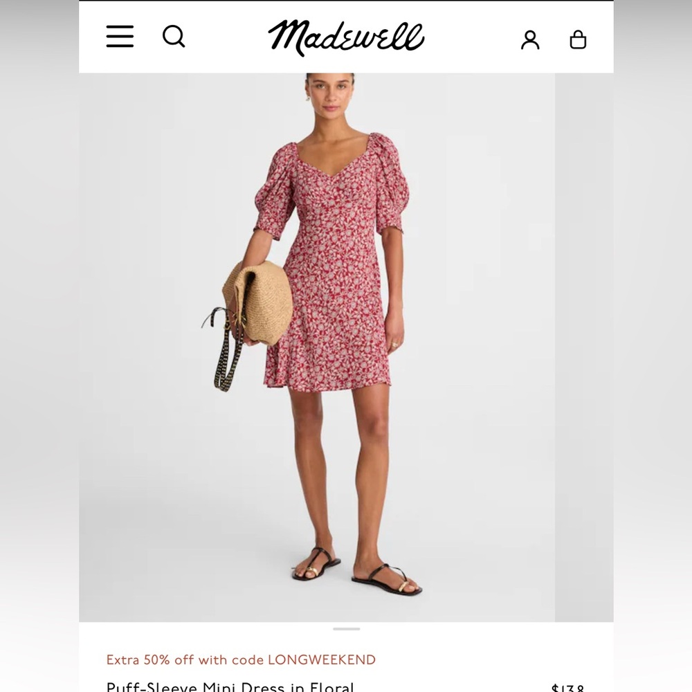 Madewell Red Floral Puff-Sleeve Dress
